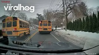 School Bus Drives Around a Stopped School Bus || ViralHog