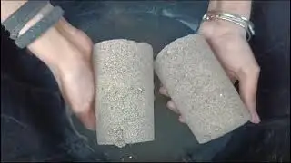Sand Cement Mix🤎cylinders 💧water crumbling in black tub🖤