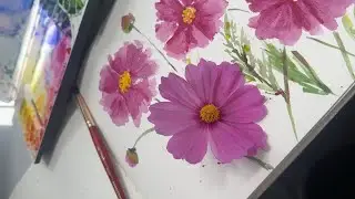 Cosmos Flower Live Painting In Watercolour Tutorial #artclass #watercolorpainting #artworkshop