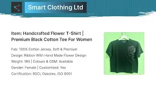 Handcrafted Flower T-Shirt Premium Black Cotton Tee for Women