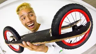 BICYCLE WHEELS ON SKATEBOARD?!  The 2 Wheel Skateboard!!