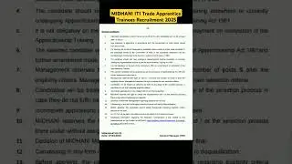 MIDHANI ITI Trade Apprentice Trainees Recruitment 2025 #midhani