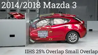 2014/2018 Mazda 3 IIHS Driver Side Small Overlap Frontal Crash Test (Extended Footage)