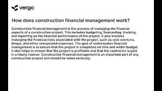 Construction Financial Management 101