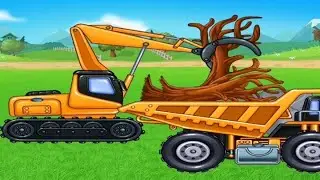 Games for kids assembling excavators and uprooting trees