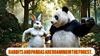 funny adventure as a muscular rabbit and a friendly panda explore the forest together!