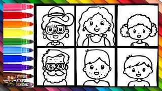 Draw And Color A Family: Grandparents, Parents And Kids 👵🏻👴🏻👩👨👧👦🌈 Drawings For Kids