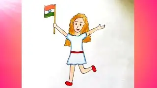 Independence day drawing//How to draw Cute Girl Holding Indian Flag drawing//स्वतंत्रता दिवस चित्र