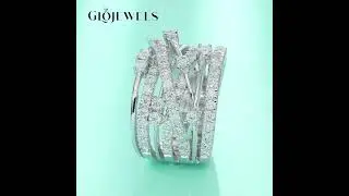 GLMR0059-Glojewels Wide Cluster Interwined White Sapphire Moissanite Round Cut Silver Band Ring