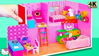 How To Make Pink Bear House with Cutest Lotso Bed from Polymer Clay, Cardboard🍓DIY Miniature House
