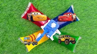 Unboxing Disney Pixar Cars : Lightning McQueen, Bubble car, Monster Car, School Bus, Armoured