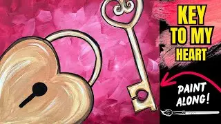 🔑EP194- 'Key to My Heart' easy Valentine's Day acrylic painting tutorial for beginners