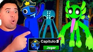 😱TESTEI NOVOS MONSTROS DE RAINBOW FRIENDS 3 E AZUL BAB&Atilde;O PIRATA FOI TROLADO!!