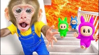 Crazy Lava Escape! Monkey Baby Bon Bon and Labubu Run for Their Lives 🔥 #monkey  #animalshome