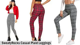 SweatyRocks Women's Casual Plaid Leggings - Dressy Leggings - Wear to Work Leggings