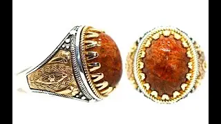 خاتم مرجان طبيعي متحجر fossil coral مميز جدا