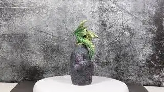 Ebros Metallic Green Gold Meteorite Dragon On Faux Geode Crystal Cavern Rock Figurine