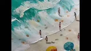 Original Beach Party Oil Painting on Canvas, Coastal Wall Art