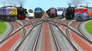 Viii Trains Crossing At Daimond Cross Over Railroad Tracks | colorful train Railroad💡crossing tracks