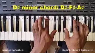 Как играть аккорд ре-диез минор (D# минор) на фортепиано и клавиатуре (D#m, D#min)