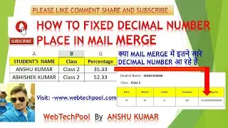 DEFINE PLACE OF DECIMAL NUMBER IN MAIL MERGE IN WORD DOCUMENT. MAIL MERGE DECIMAL PROBLEM