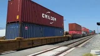Patched SP 6367 leading a westbound stacktrain through Ontario, California