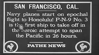 US Navy PN-9 flying boat piloted by Commander John Rodgers takes off for flight t...HD Stock Footage