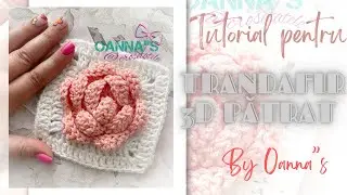 Trandafir 3D crosetat in pătrat. Tutorial pas cu pas.