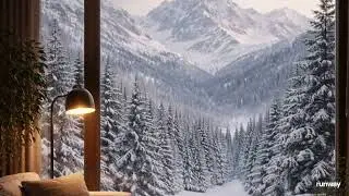 Chill Lounge Music Snowy Mountain Window | Focus, Work, Relax