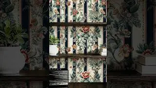 Vintage Floral Stripe Wallpaper Stick and Peel Victorian Navy Blue Beige Garden Shabby Chic