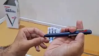 Unboxing and Review of Pentel iZee 4 Colour Ballpoint Pen Dark and Light Blue Barrel for teachers