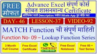 Day 46 Video 1 MATCH Function, MATCH, Lookup Function, MATCH Function excel, Excel Function,