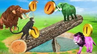 Woolly Mammoth Vs Funny Monkey Lion Elephant Animals See Saw Game Challenge with Gold Coins