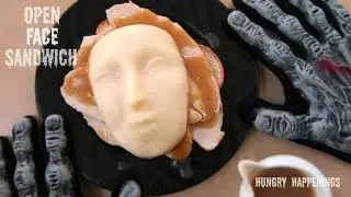 Creepy Open Face Sandwich with a lifelike mashed potato face.