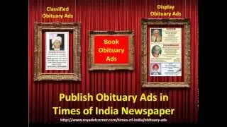 Times of India Obituary Advertisement, Obituary Ads in Times of India Newspaper