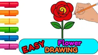 Easy Rose Flower Drawing for Kids | Simple Coloring Art