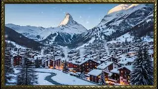 4K TV art, Galley Frame winter season .Calm Winter Home, Vintage Oil Painting