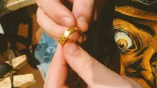 Chunky 22kt Gold Viking Stamp Torc Ring