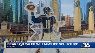 Bears fans flock to Caleb Williams ice sculpture ahead of playoff game