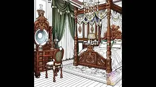 A vintage-style bedroom with a large ornate four-poster bed. #bedroom #relaxing #asmr