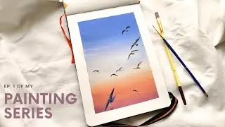 Blending & birds 🕊️| Poster colour painting of sky 