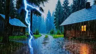 Fall Asleep in 3 Minutes 🌧️Heavy Rain and Thunder on Nature Forest for Deep Sleep and Stress Relief