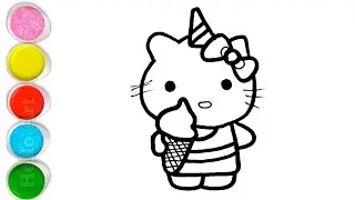 Cute Hello Kitty With Ice cream Drawing, Painting and Coloring For Kids and Toddlers_ Easy Drawing