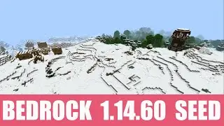 Minecraft Bedrock 1.14.60 Seed: Snow village, pillager outpost, and igloo with basement all at spawn
