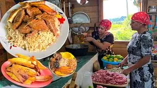 HABAS SOFRITAS Con Guandules y Pl&aacute;tano Maduro Frito. COMIDA TIPICA. La vida del campo