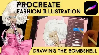 Procreate Fashion Illustration Tutorial Marilyn Monroe Hollywood Bombshell in a Pink Dress #drawing