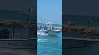 Venice Police Boat Speeding into the Venice Florida Inlet at the Jetty