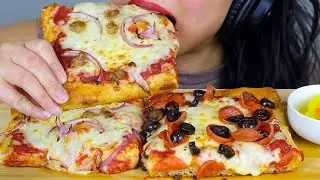 ASMR CHEESY SICILIAN PIZZA 🍕 (MUKBANG / CRISPY CRUNCHY EATING SOUNDS)