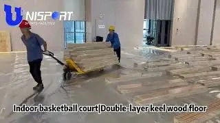 Indoor basketball court| double-layer keel wood floor install