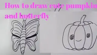 How to draw cute pumpkin and butterfly.easy pumpkin and butterfly drawing.